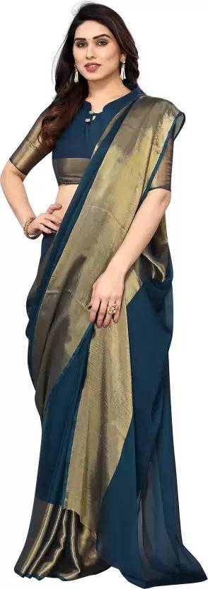 Ulltron  Solid/Plain, Self Design Bollywood Cotton Silk Saree (Blue)