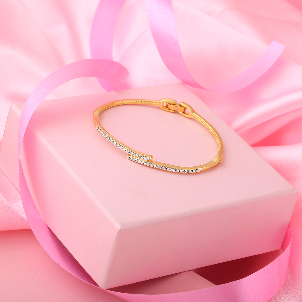 Estele Gold Plated Sleek Designer Cuff Bracelet with Austrian Crystals for Girls and Women