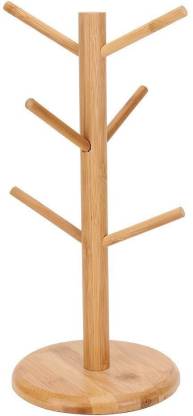 Connectwide Cup Kitchen Rack Wood Bamboo Mug Tree Rack Stand with 6 Storage Hooks(Macaroni and Cheese)