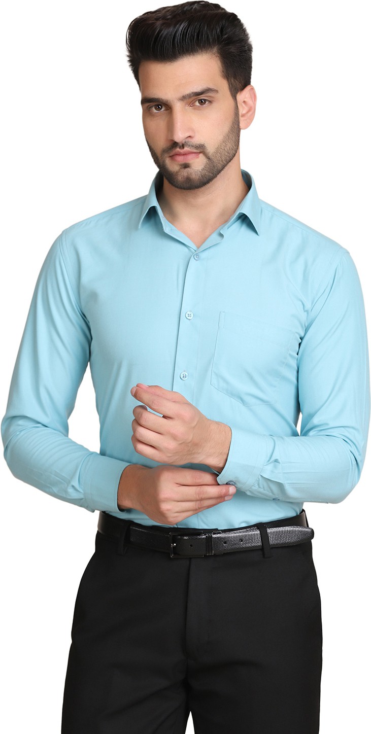 TAHVO Men Solid Formal Blue Shirt 