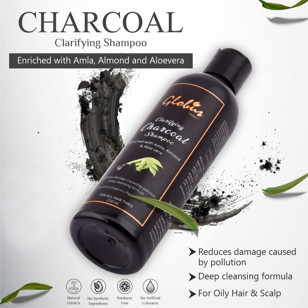 Globus Natural Clarifying Charcoal Shampoo,Enriched With Amla,Almond&AloeVera,250Ml