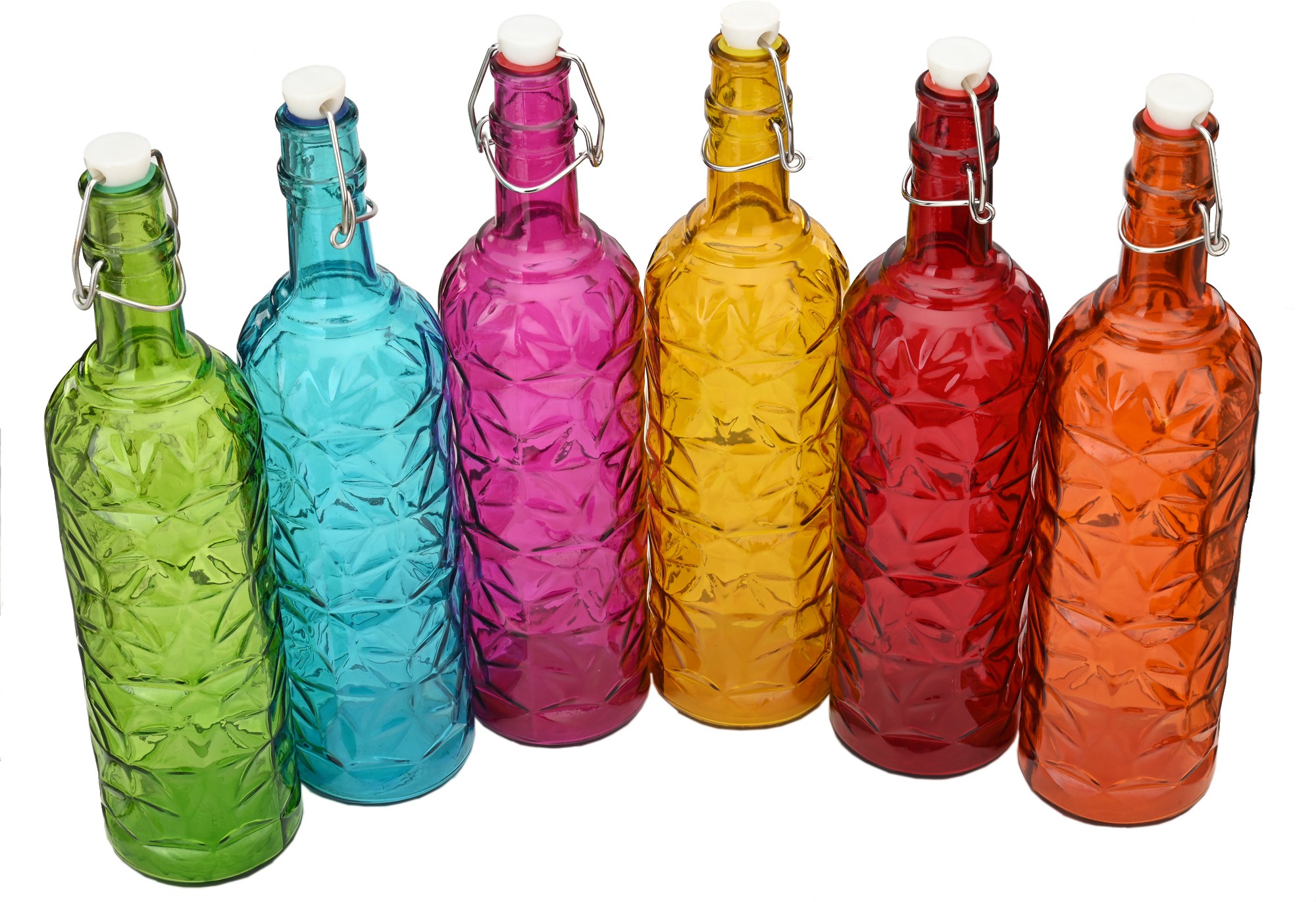 Water/ Milk Transparent Glass Colorful Bottle With Lid, Set Of 1, 1000 Ml