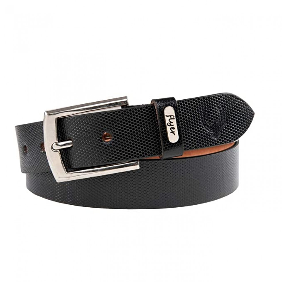 Flyer Men's leather belt ( Formal / Casual ) Black) Buckle Adjustable Size