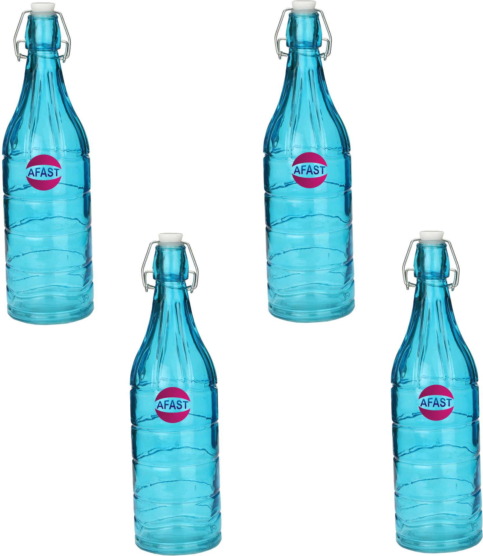Water/ Milk Transparent Glass Colorful Bottle With Lid, Set Of 1, 1000 Ml
