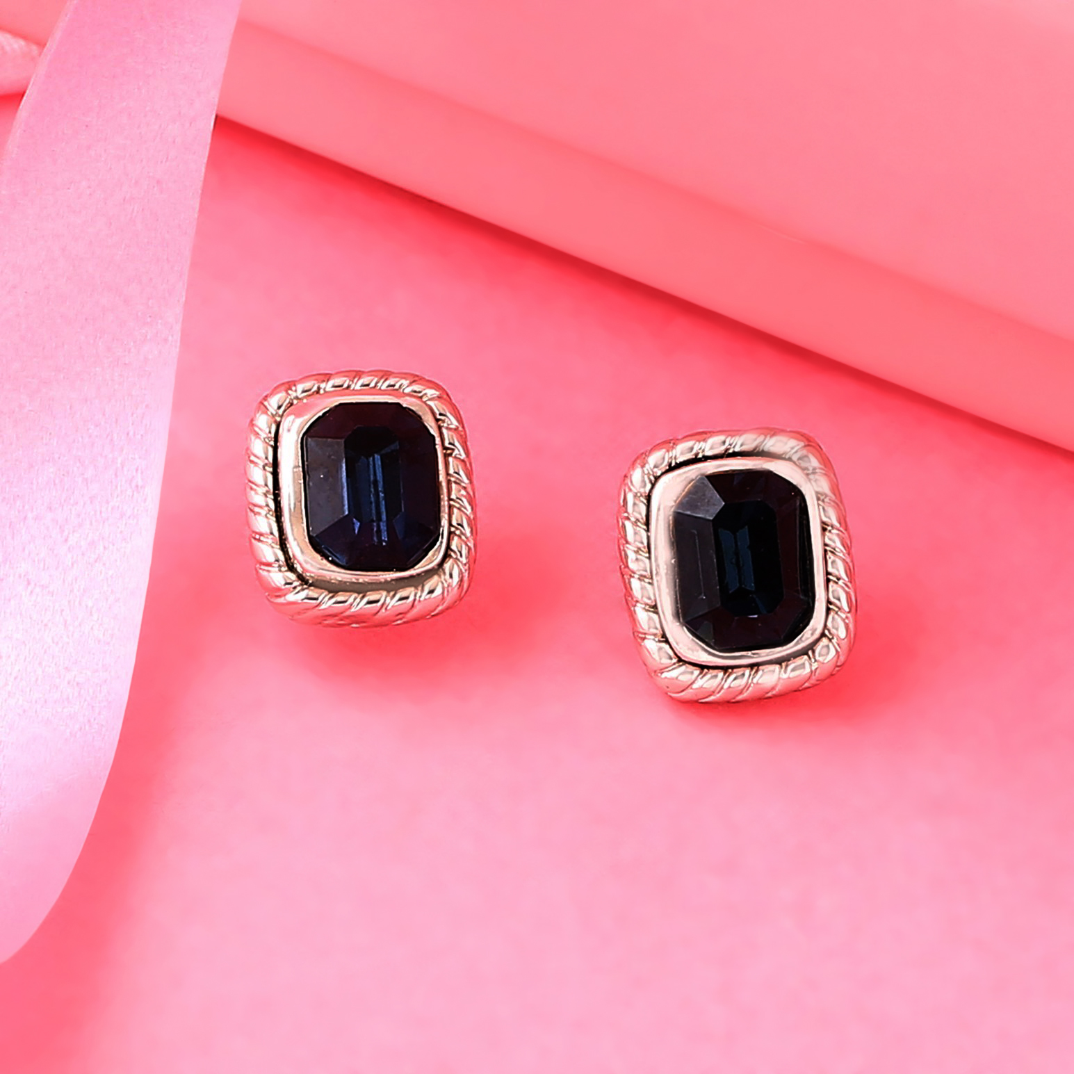 Estele Rhodium Plated Elegant Stud Earrings with Blue Stone for Girls and Women