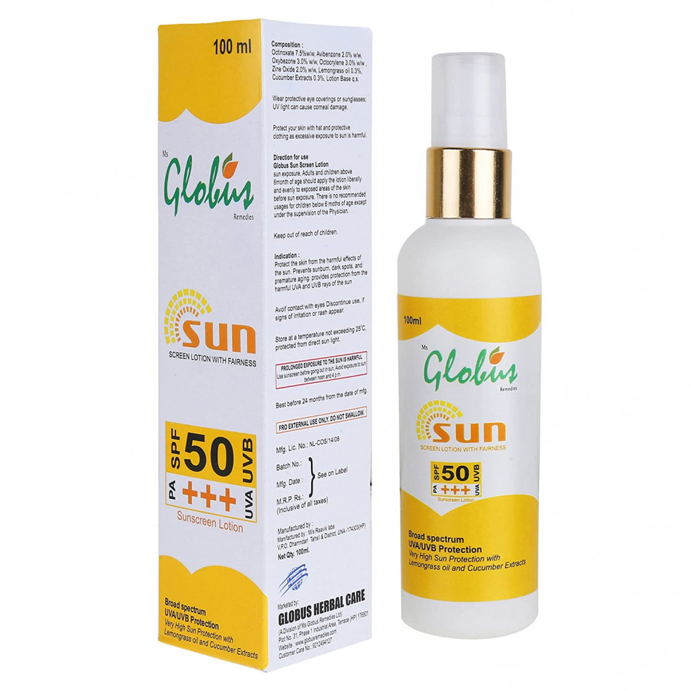 Globus Spf 50 Pa+++ Sunscreen Lotion With Fairness - 100 Ml