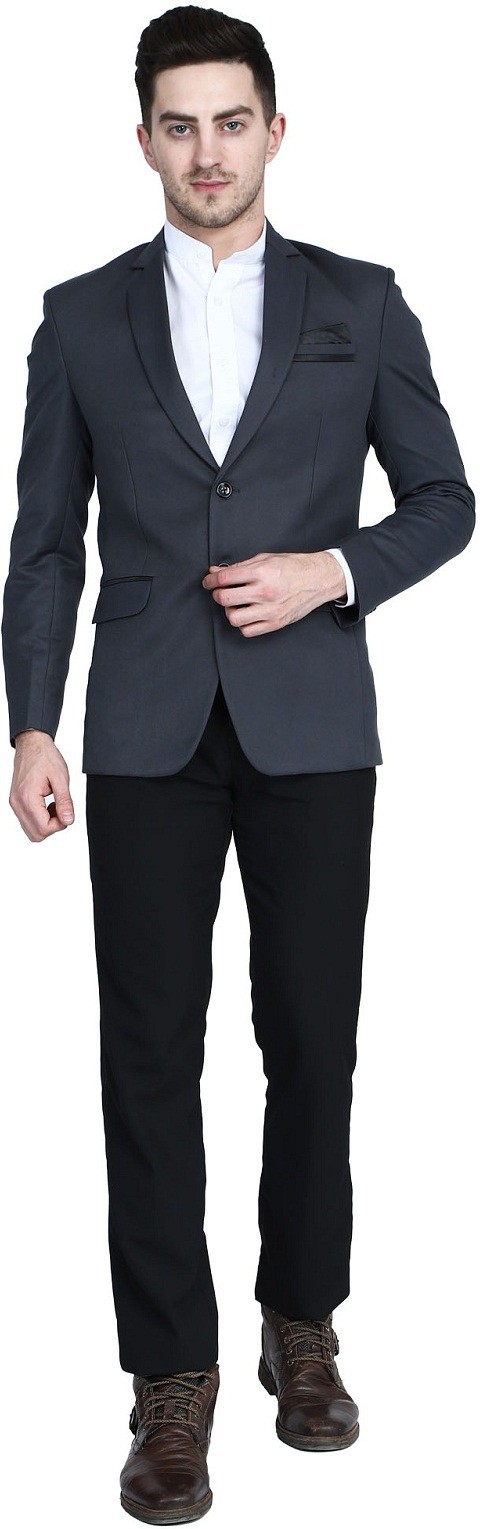 TAHVO Grey men Notched Lapel Suit with Hanky Solid Men Suit ()