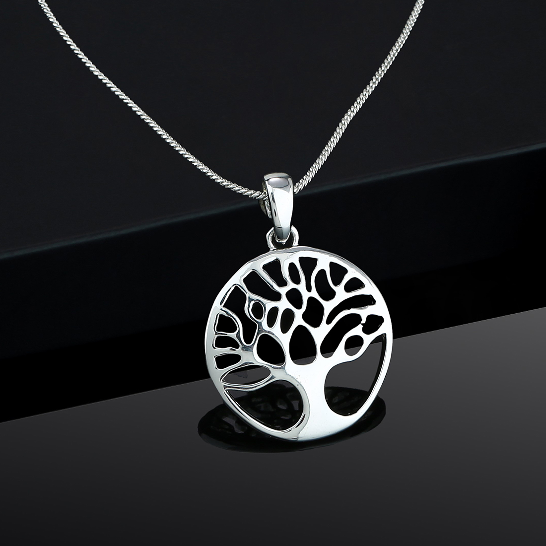 Estele Rhodium Plated Tree of Life Designer Pendant for Girls and Women