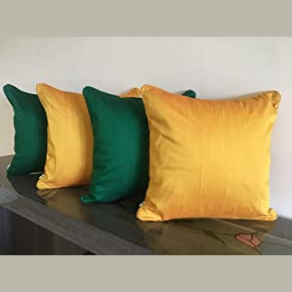 Tara Sparkling Homes Reversible Four Xtra Shots Cushion Cover - Sunflower Yellow And Emerald Green - (Set Of 4)