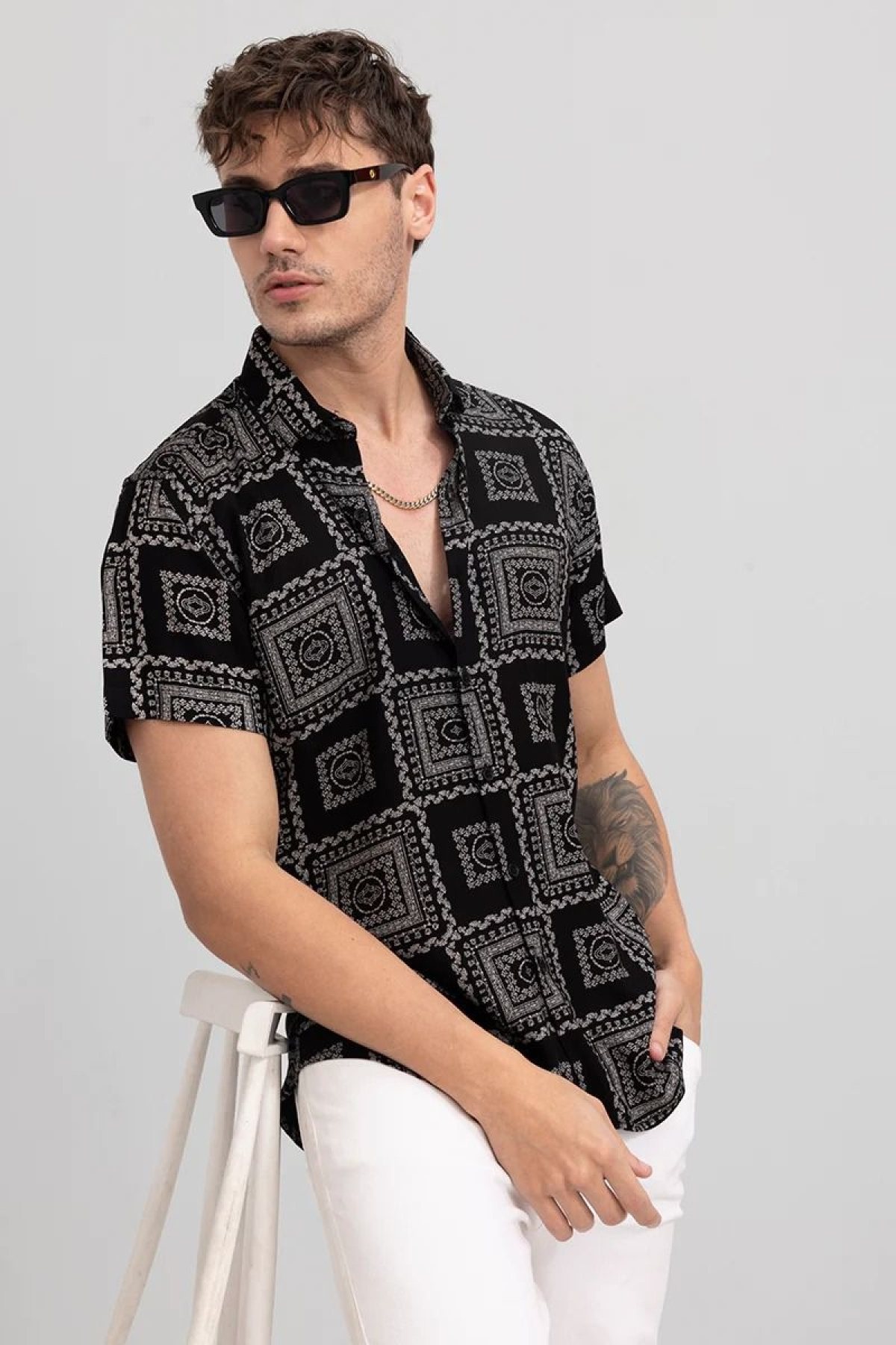 New Designer Lycra Half Sleeve Shirt (Black)
