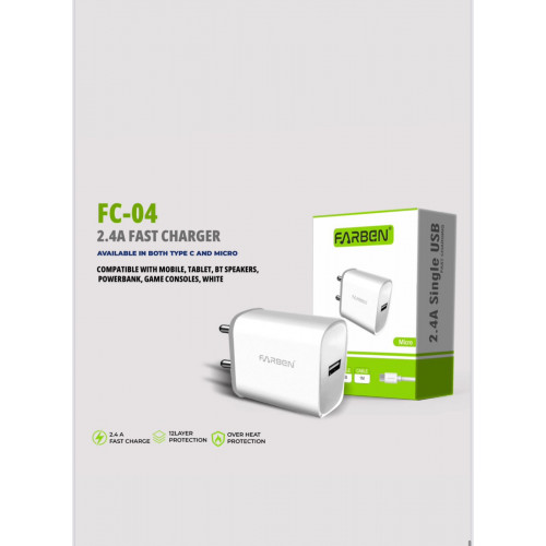 Farben FC-04 Micro USB Charger 2.4A - Swift Charging, Universal Compatibility, Reliable Performance
