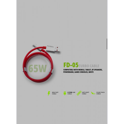 Farben FDH 65 Watts Type C Cable - Rapid Charging, High-Quality Construction, Reliable Performance