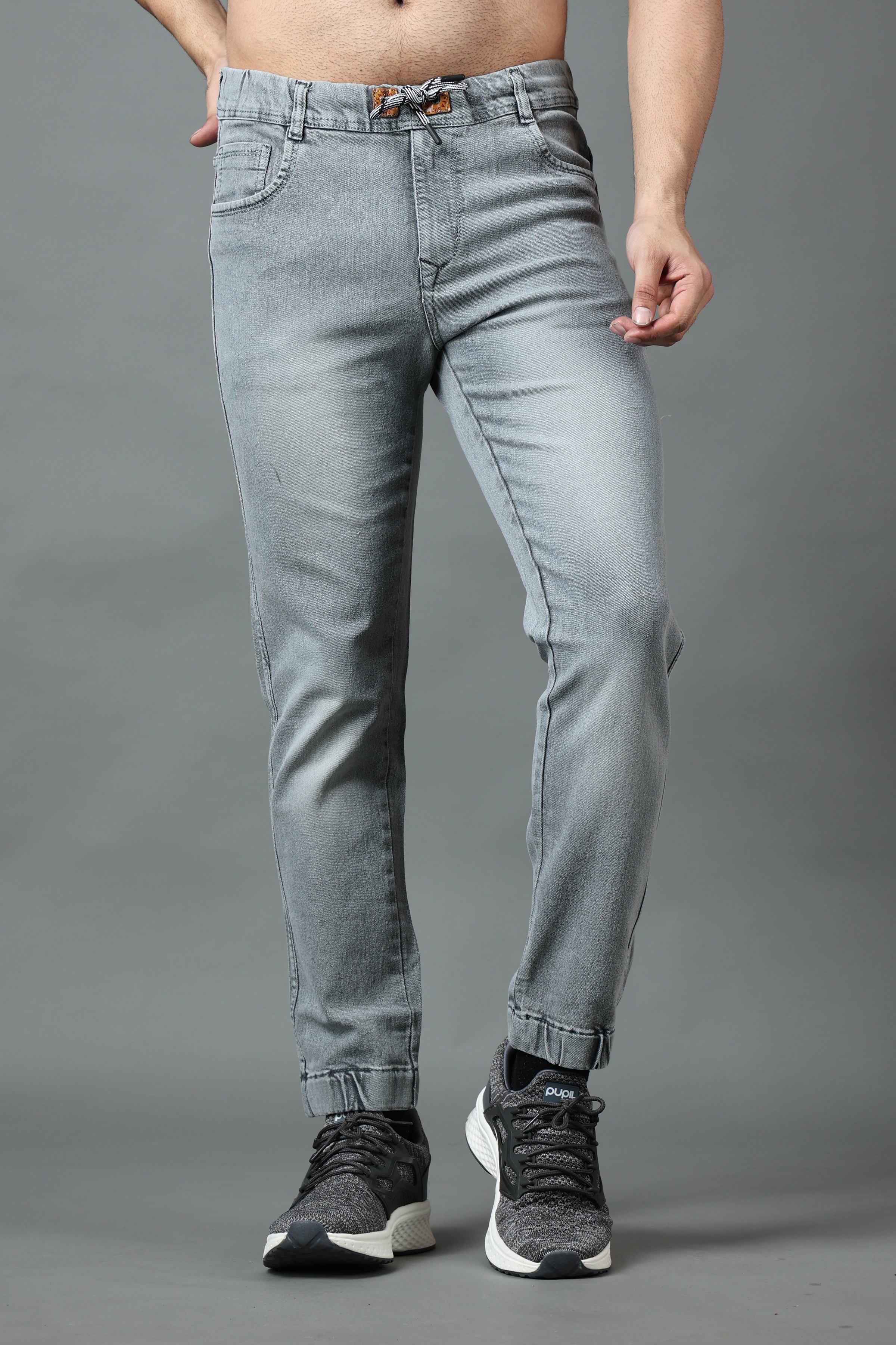 EditLook Men's Grey Blended Denim Slim Fit Jogger
