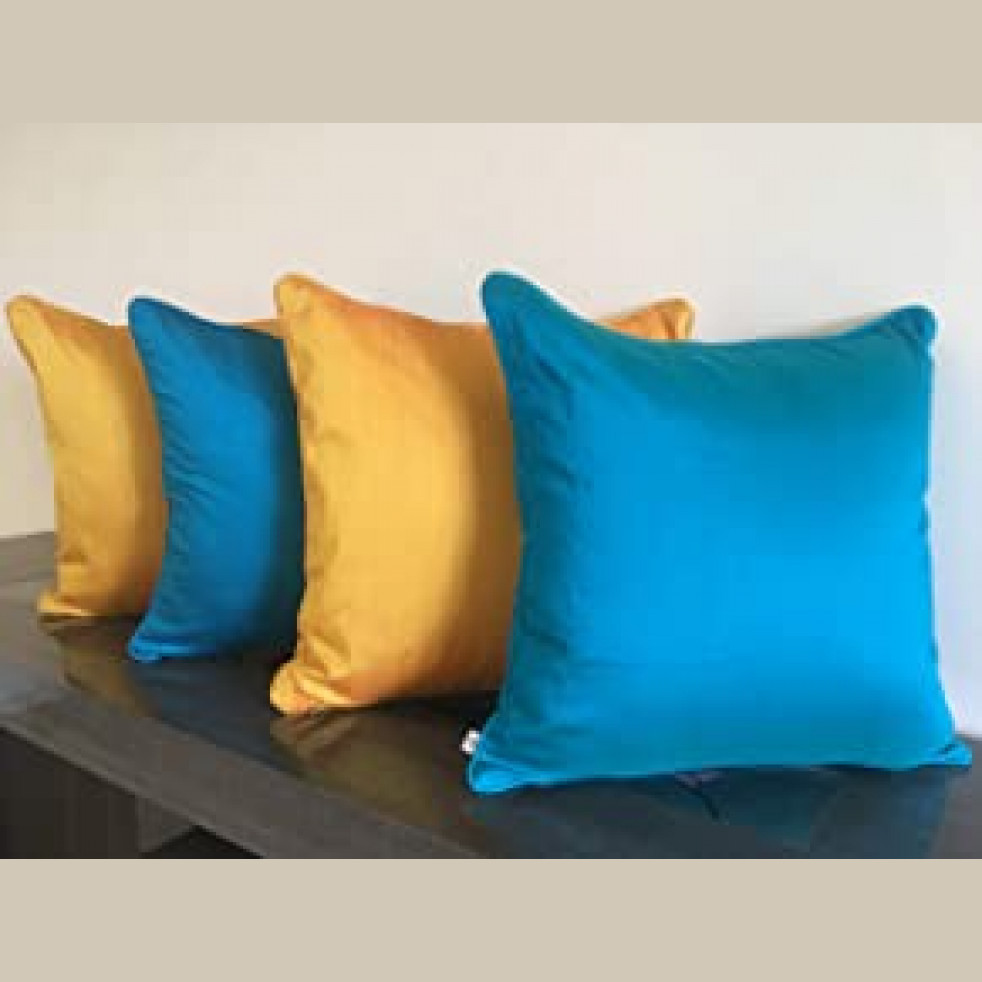 Tara Sparkling Homes Reversible Four Xtra Shots Cushion Cover - Aqua Blue And Sunflower Yellow - (Set Of 4)