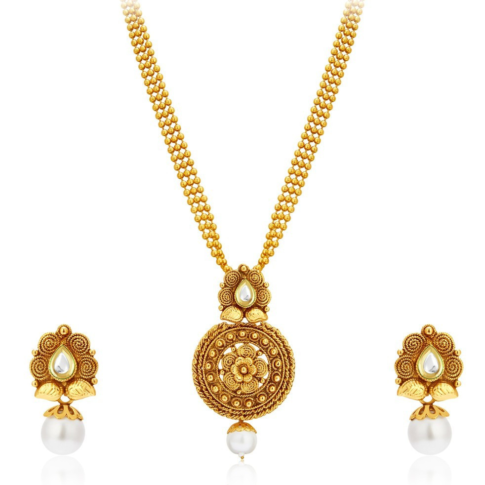 Sukkhi Graceful Pearl Gold Plated Kundan Necklace Set