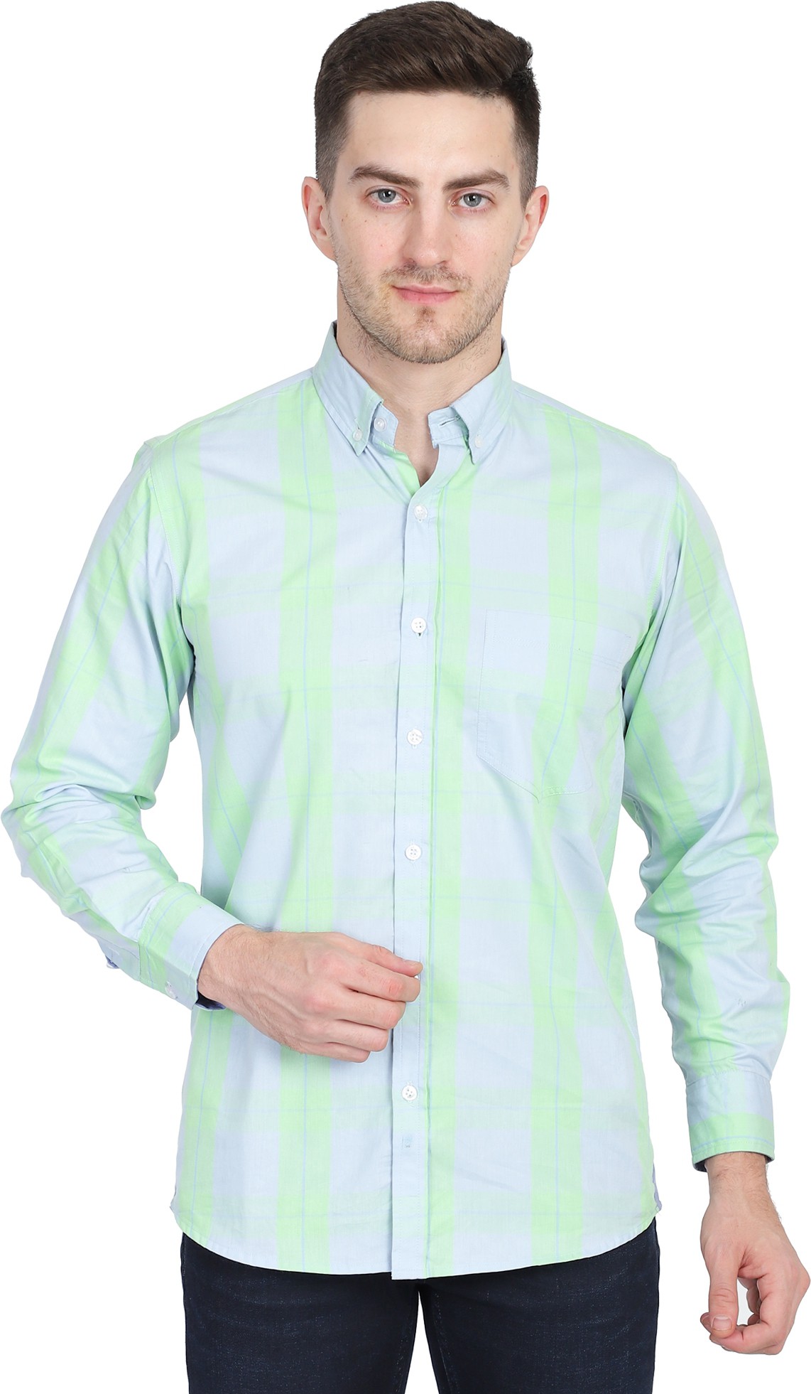 TAHVO Men Checkered Casual Green Shirt