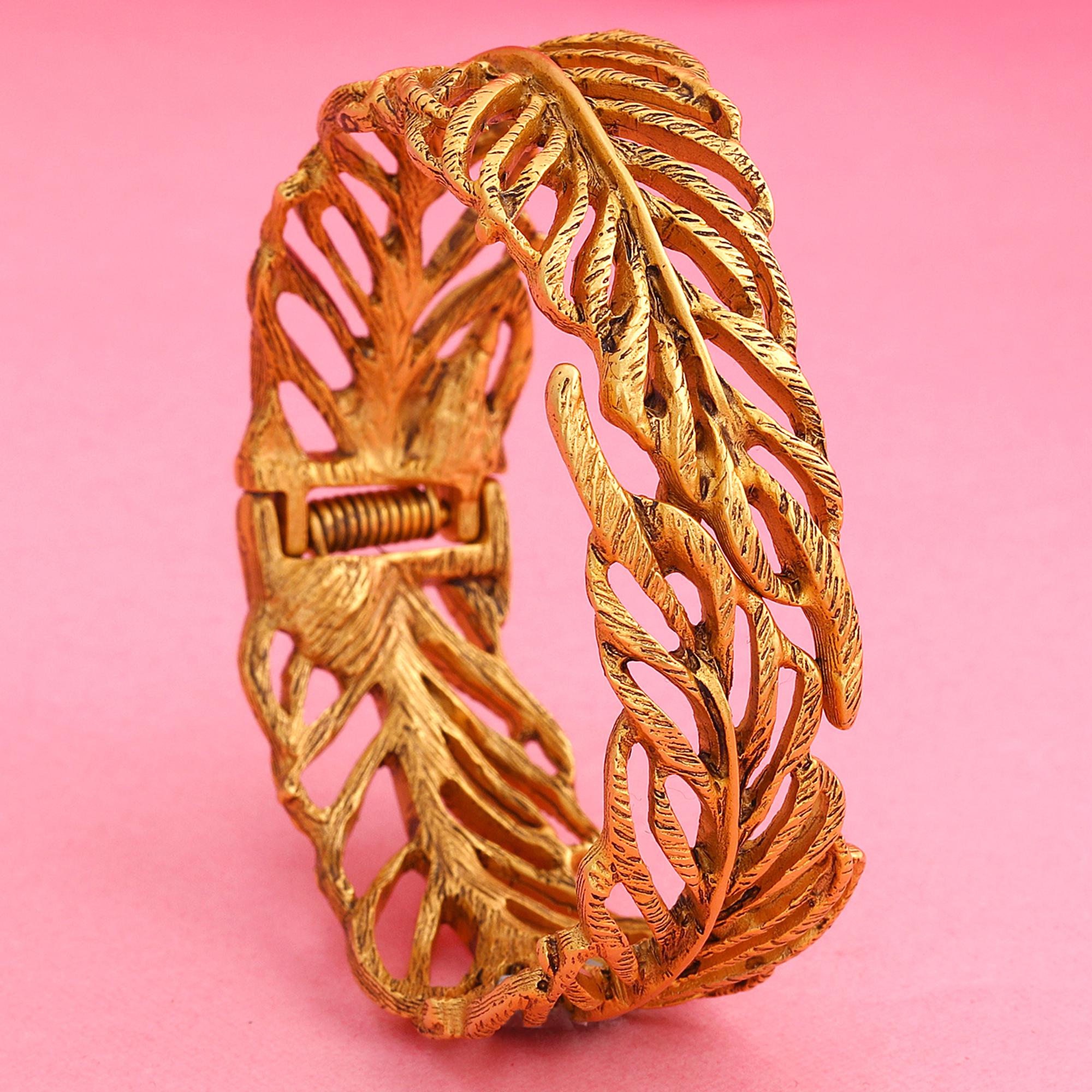 Estele Gold Plated Fern Designer Cuff Bracelet for Girls and Women