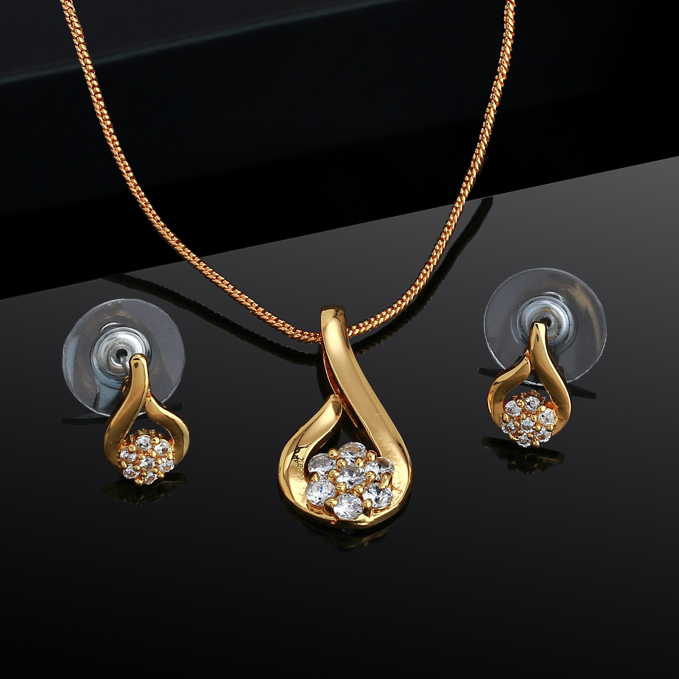 Estele Gold Plated CZ Jasmine Flower Designer Necklace Set with White Stones for Women