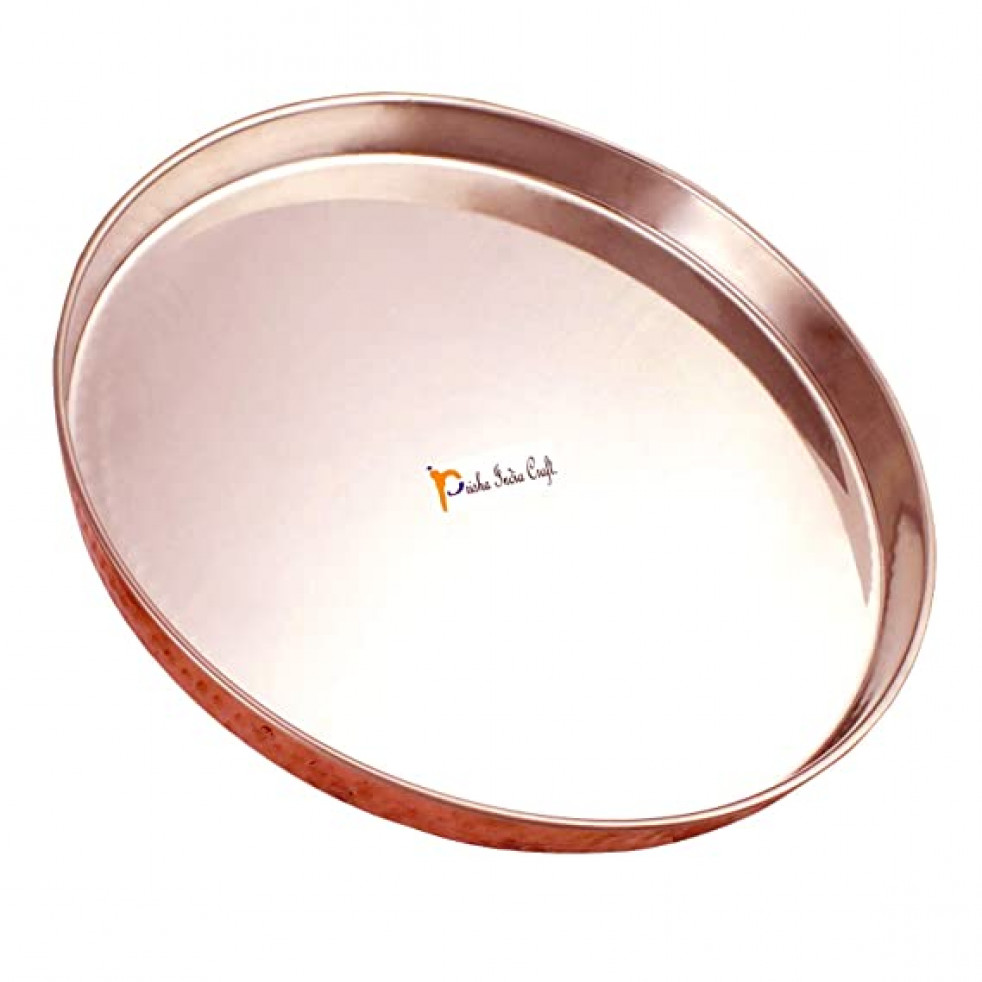 Prisha India Craft Stainless Steel Copper Serving Dinner Thali, Diameter 12.00 Inch, 1 Piece