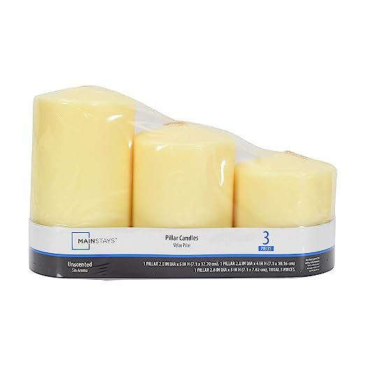 Aura Long Pillar Candles Set of 3 Different Sizes for Home Decor 