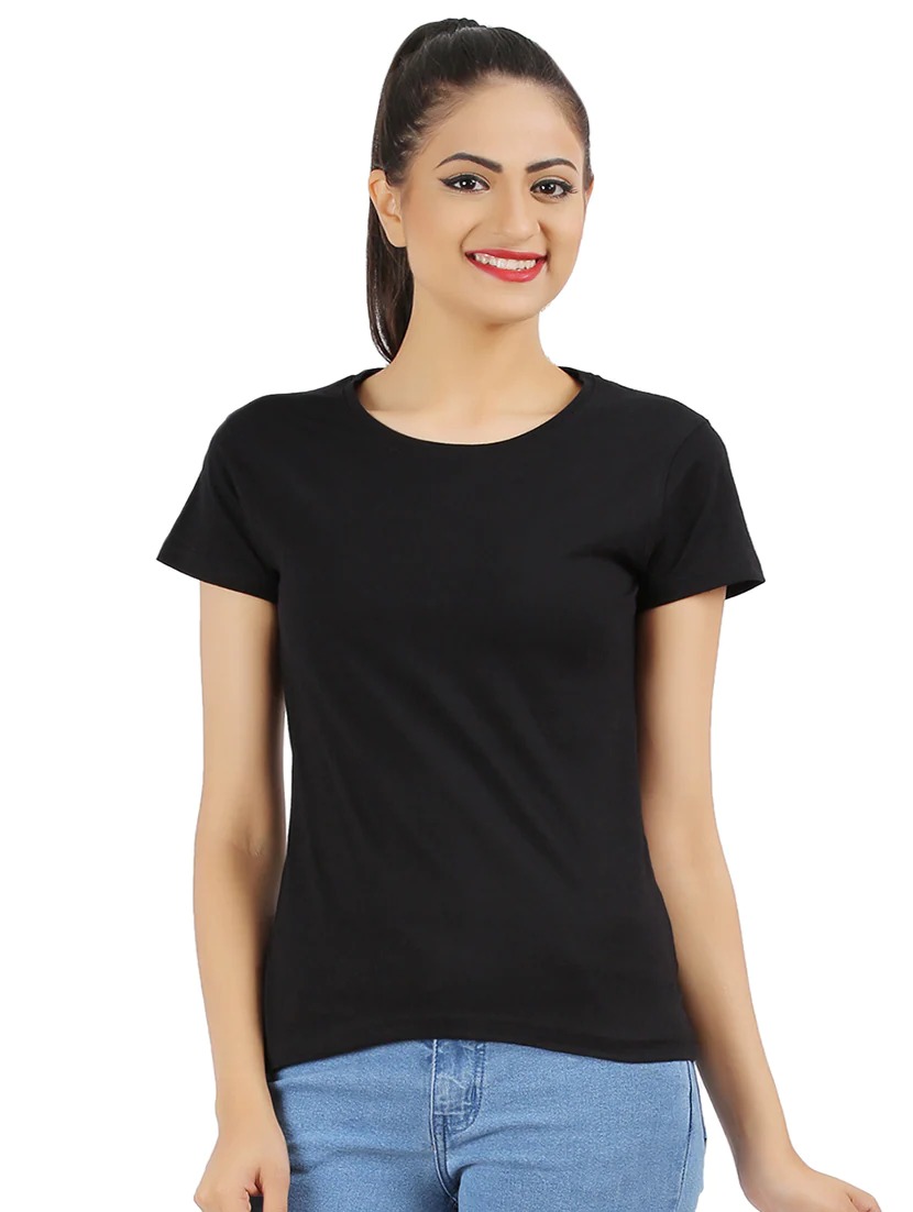 Tijuca Fashion Girls Half Sleeves Black T-Shirts (Black)