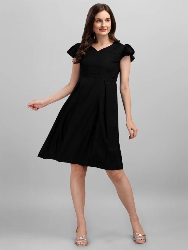 Women Fit and Flare Black Dress