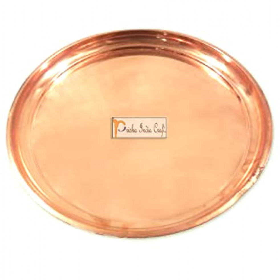 Prisha India Craft Copper Pooja Thali Plate, Poojan Purpose | Diameter 10" Inch