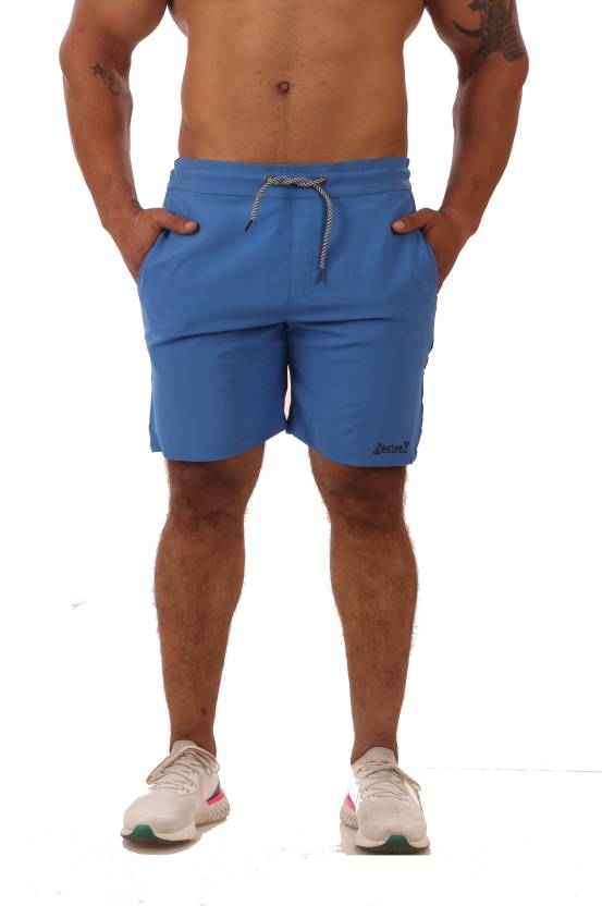 Zesteez Solid, Printed Men Blue Gym Shorts