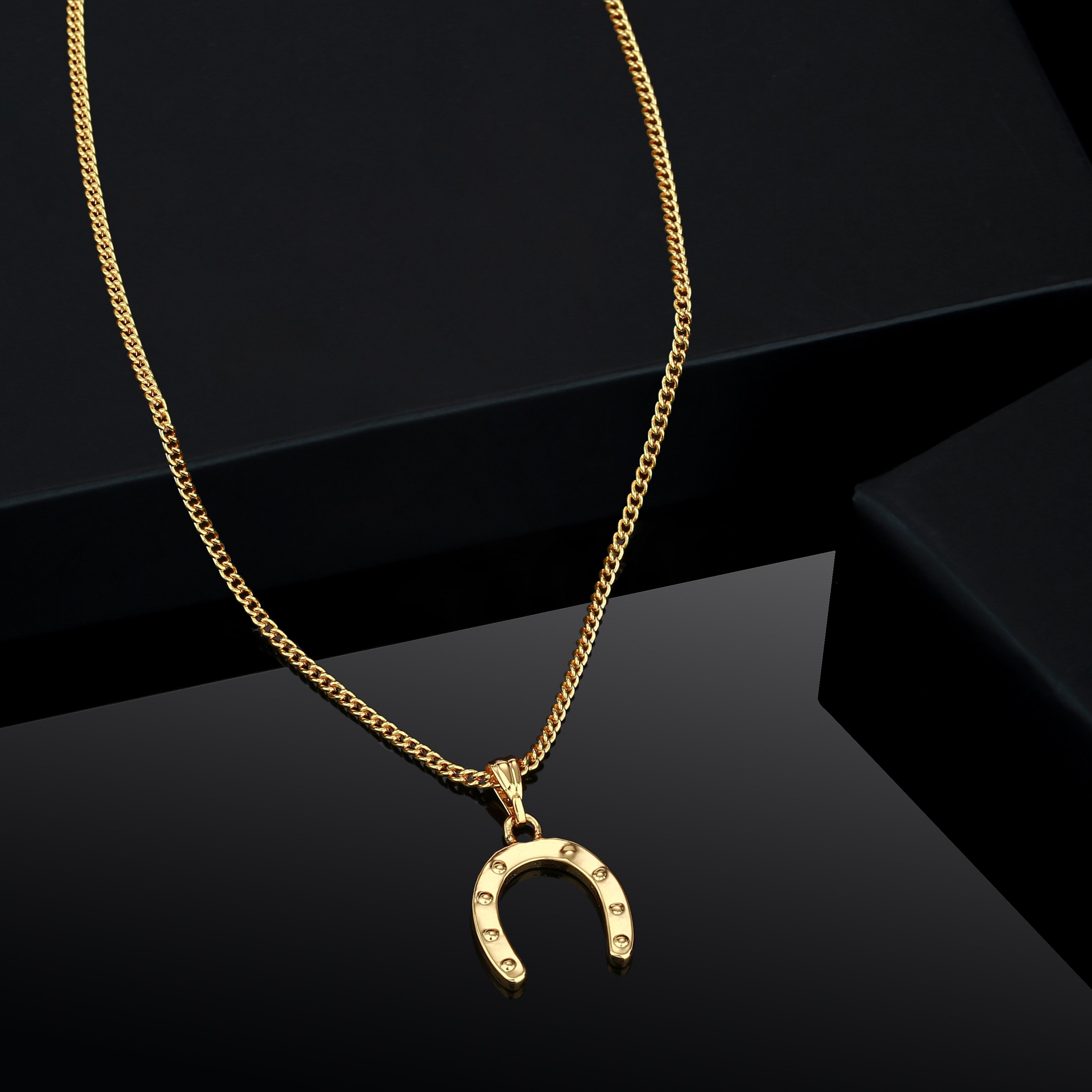 Estele Gold Plated Lucky Horse Shoe Charm Pendant for Girls and Women. 