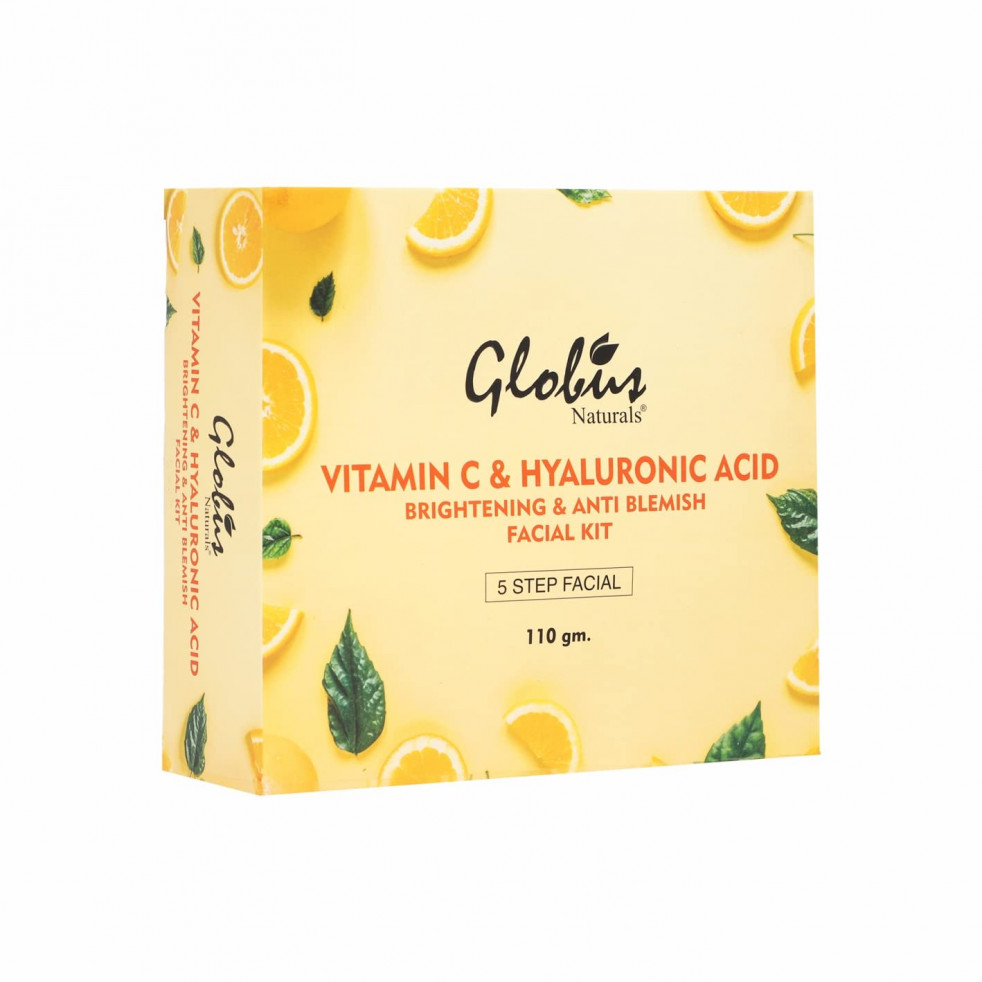 Globus Naturals AntiAgeing Hyaluronic Acid&Vitamin C Lightening,Facial Kit,110 G