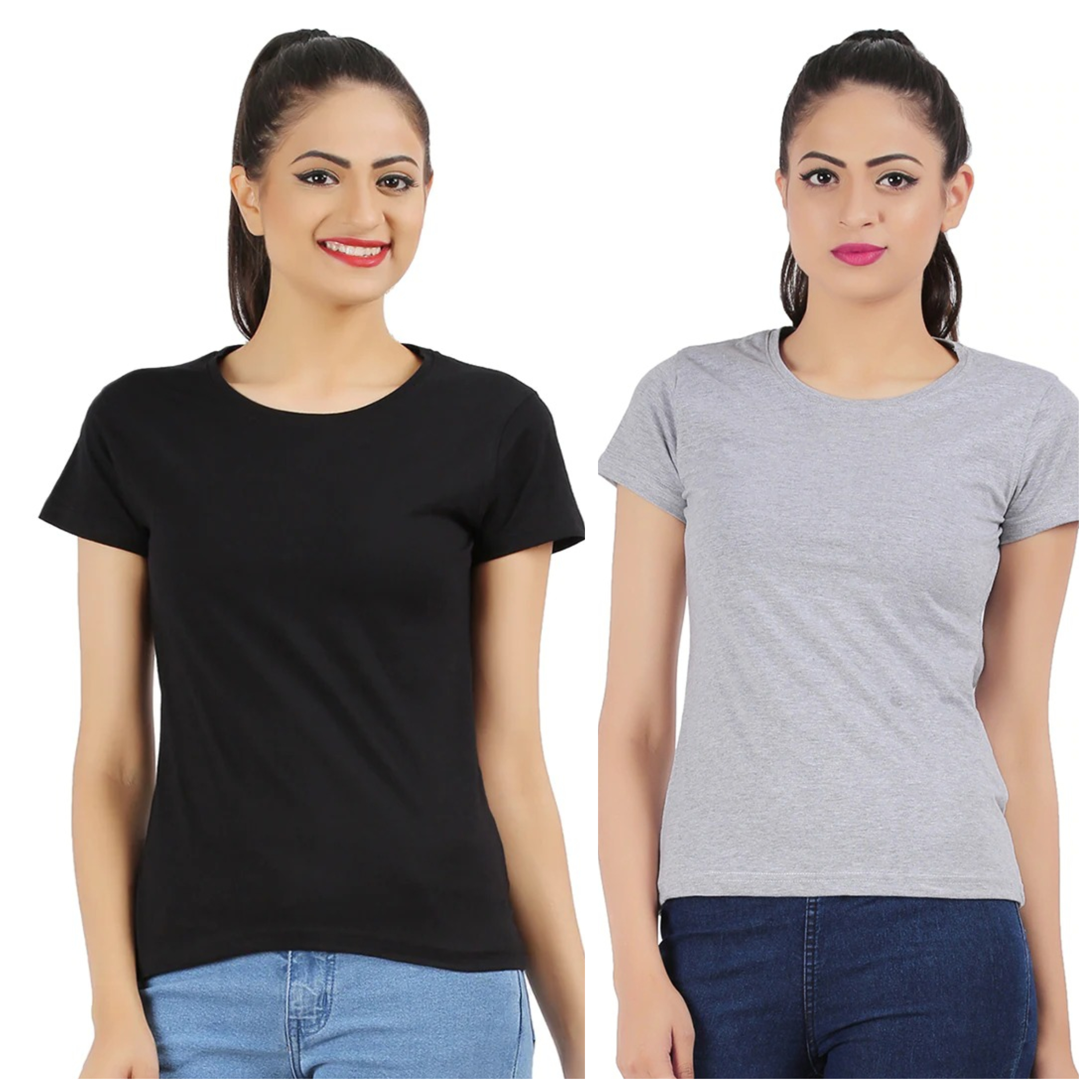 Tijuca Fashion Girls Half Sleeves Grey and Black T-Shirts Combo Pack (Multi)
