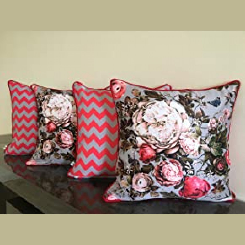 Tara Sparkling Homes Reversible Flip Cushion Covers - Grey And Red - (Set Of 4)