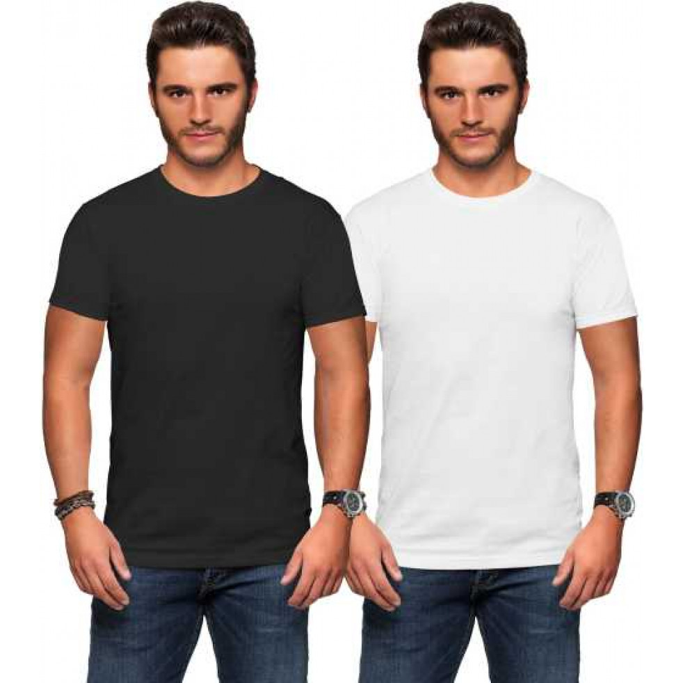 Haoser Solid Men Round Neck T-Shirt Multicolor (Pack Of 2)
