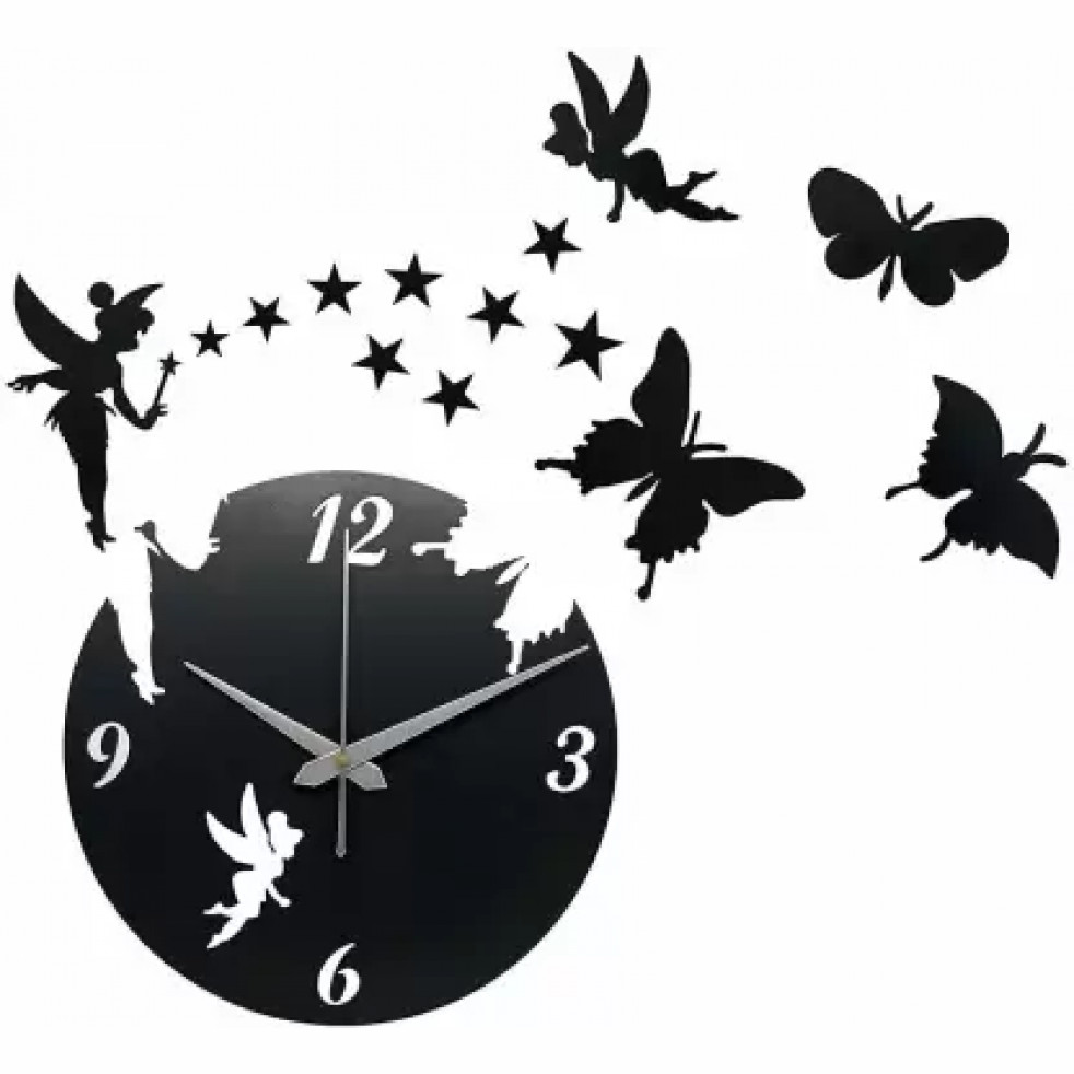 Fashion Bay Butterfly Shape Analog 50X50 Cm Wall Clock(Black, Without Glass)