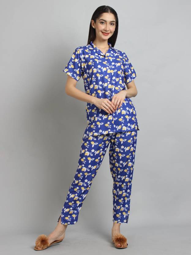 Women Shirt & Pyjama set Blue Printed 