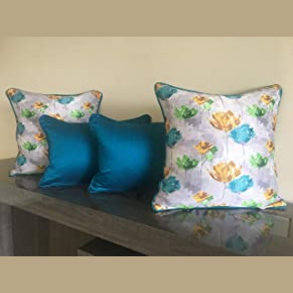 Tara Sparkling Homes Reversible Flip Cushion Covers - Aqua Blue - (Set Of 4)
