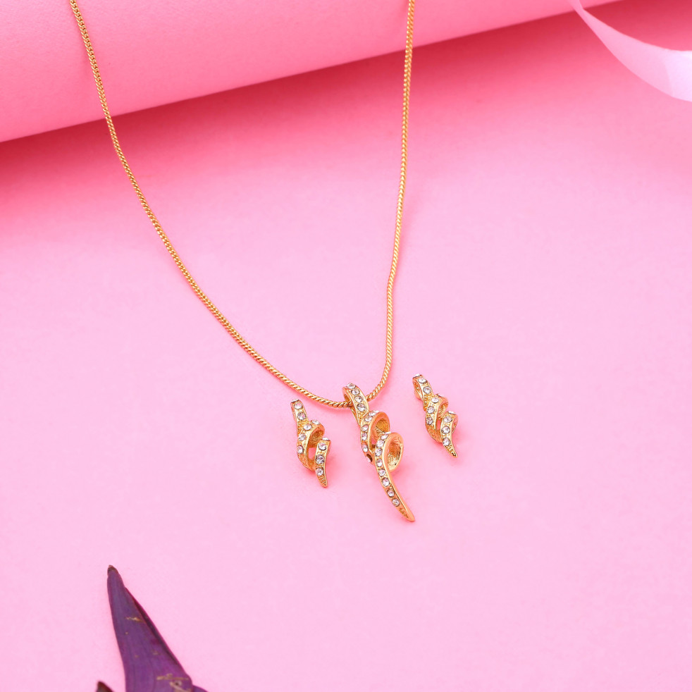 Estele Gold Plated Twirl Designer Necklace Set with Crystals