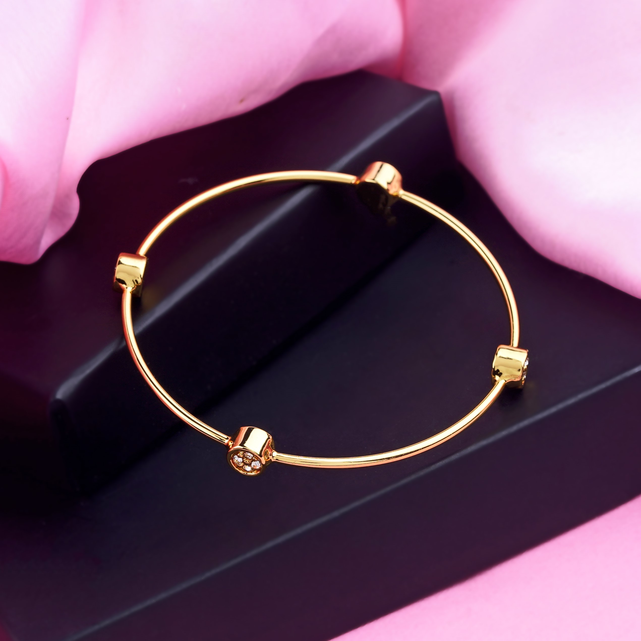 Estele Gold Plated Circular Designer Bangle Bracelet with White Austrian Crystals for Women