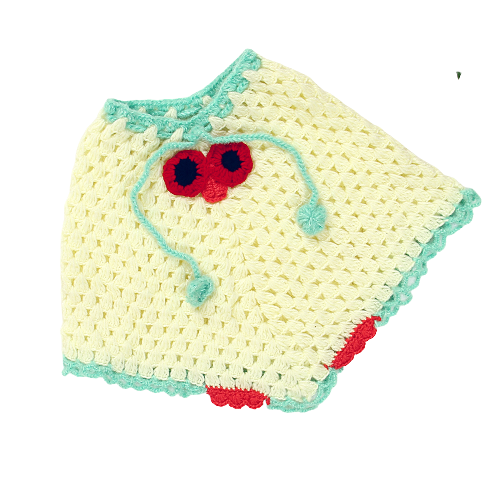 C-Knits Woolen short sleeves embroided Owl ponchu/ponchoo -Cream