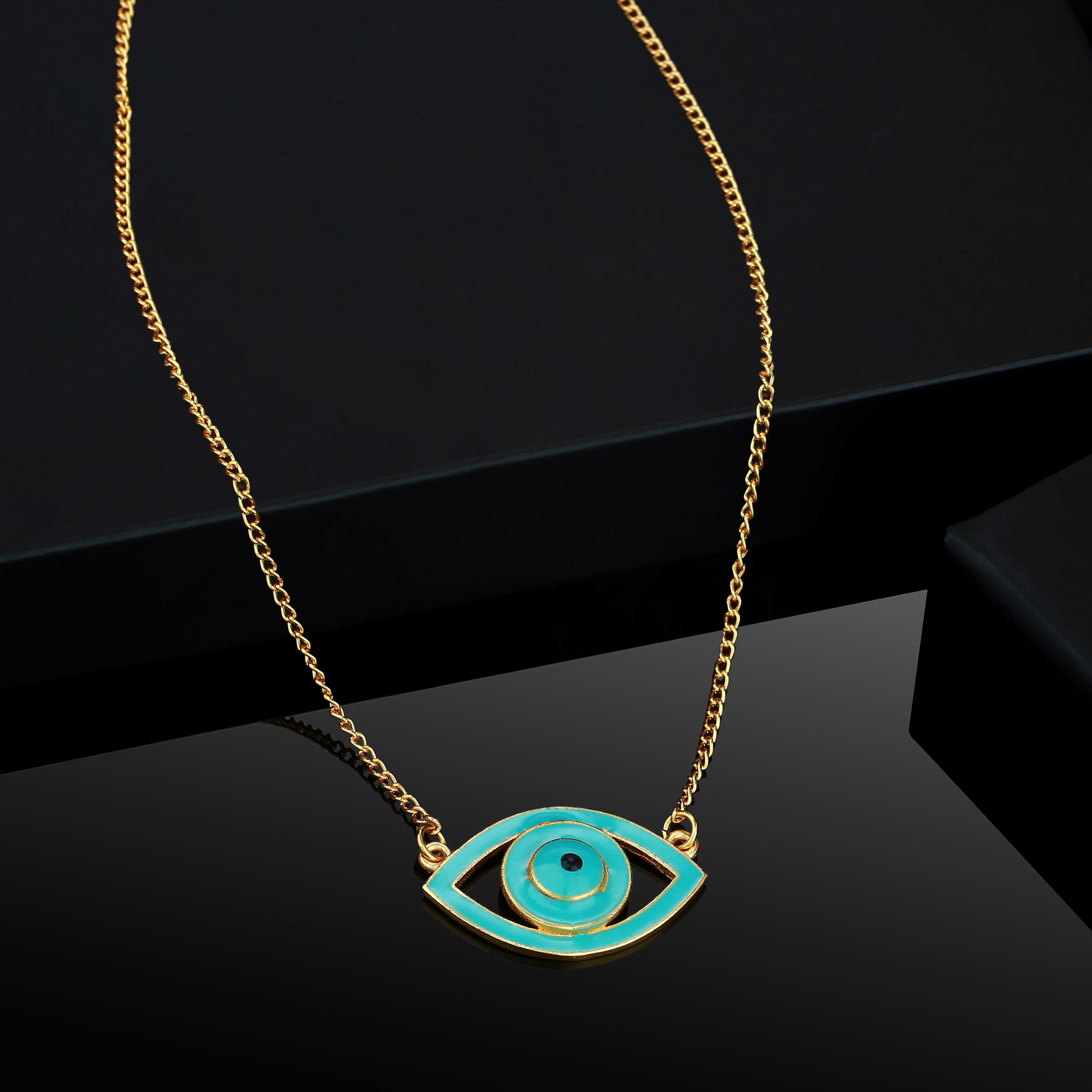 Estele Gold Plated Evil Eye Enamelled Charm Pendant for Girls and Women.