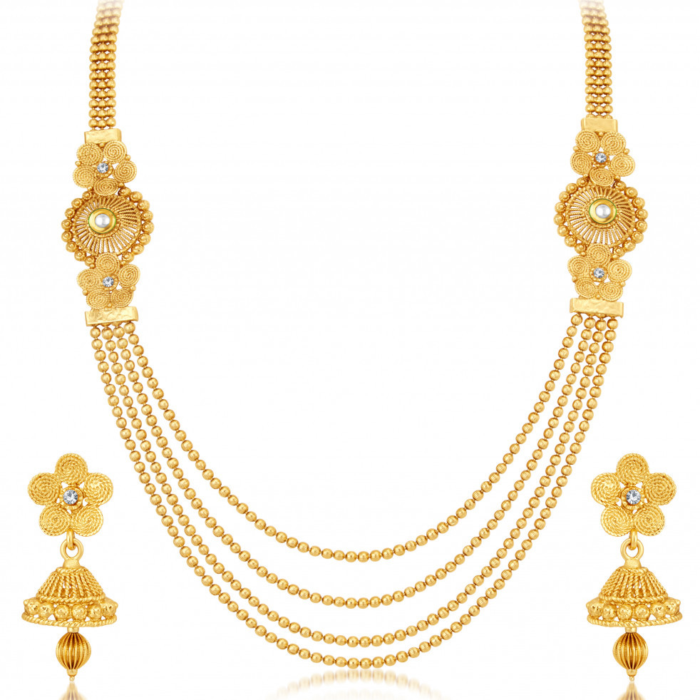 Sukkhi Stylish Gold Plated Kundan Multi-String Necklace Set