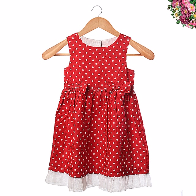 C-Knits Cotton baby dress girls Red mini frock - Red