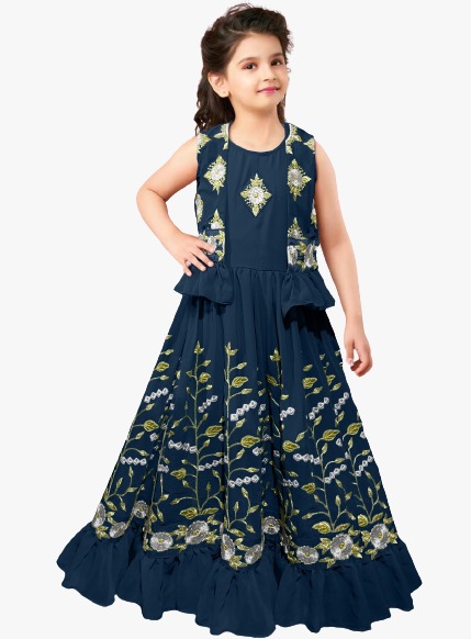 Tijuca Fashion thread work gown and koti for girls (Skyblue)