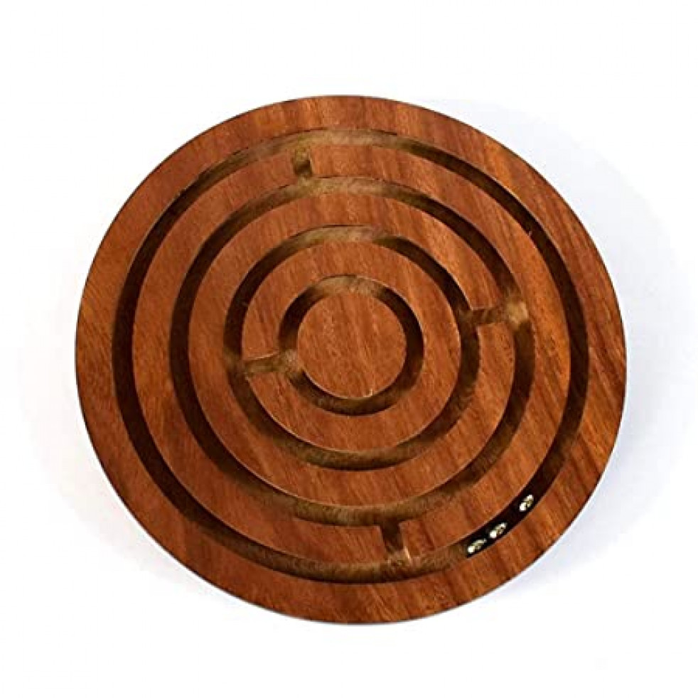 Pebble Crafts Handcrafted Labyrinth Board Game Round Wooden Puzzle Ball-in-a-Maze Games