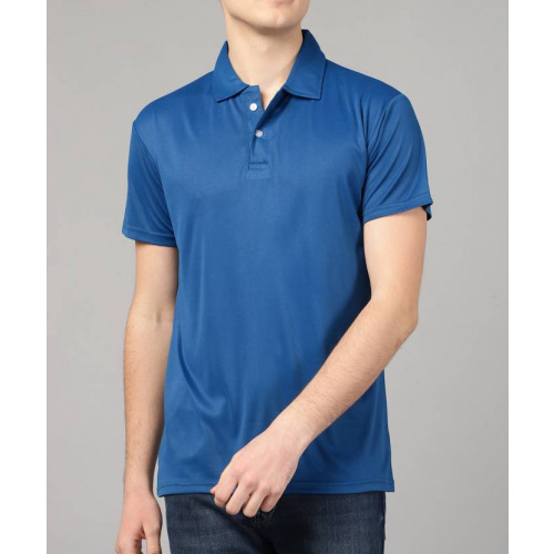 Men Solid Polo Neck Poly Cotton Blue T-Shirt