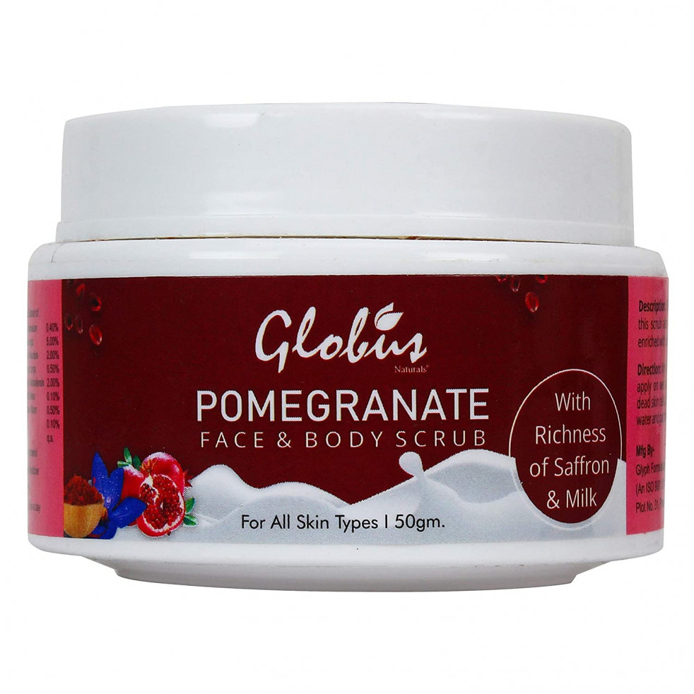 Globus Naturals Pomegranate Scrub With Saffron Milk&Sandalwood, 50 G