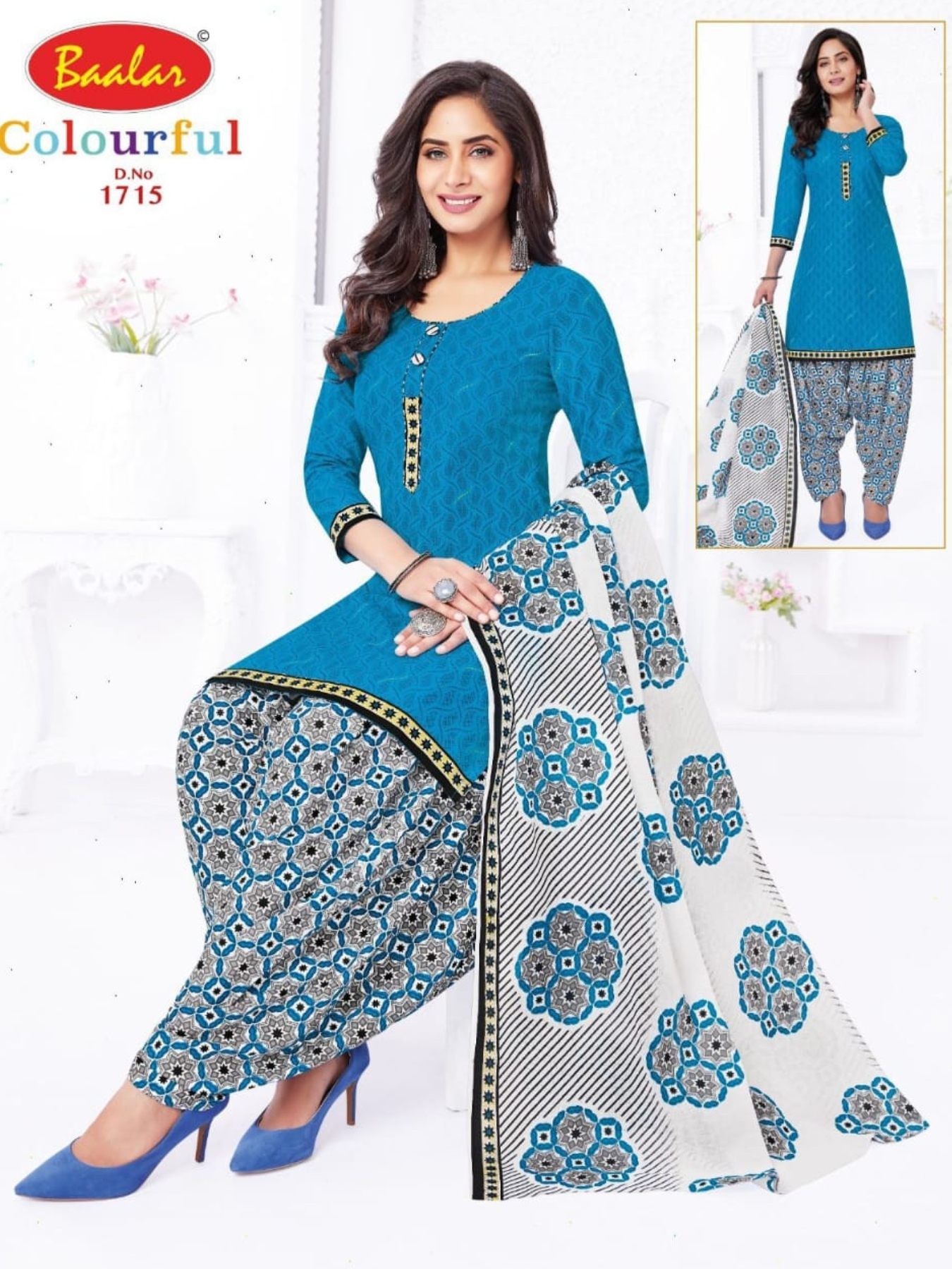 Balar Cotton Dress Material (Blue)