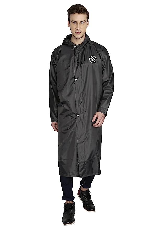 FabSeasons Unisex Waterproof Long/Full Raincoat with Adjustable Hood and Reflector at Back for Night Visibility