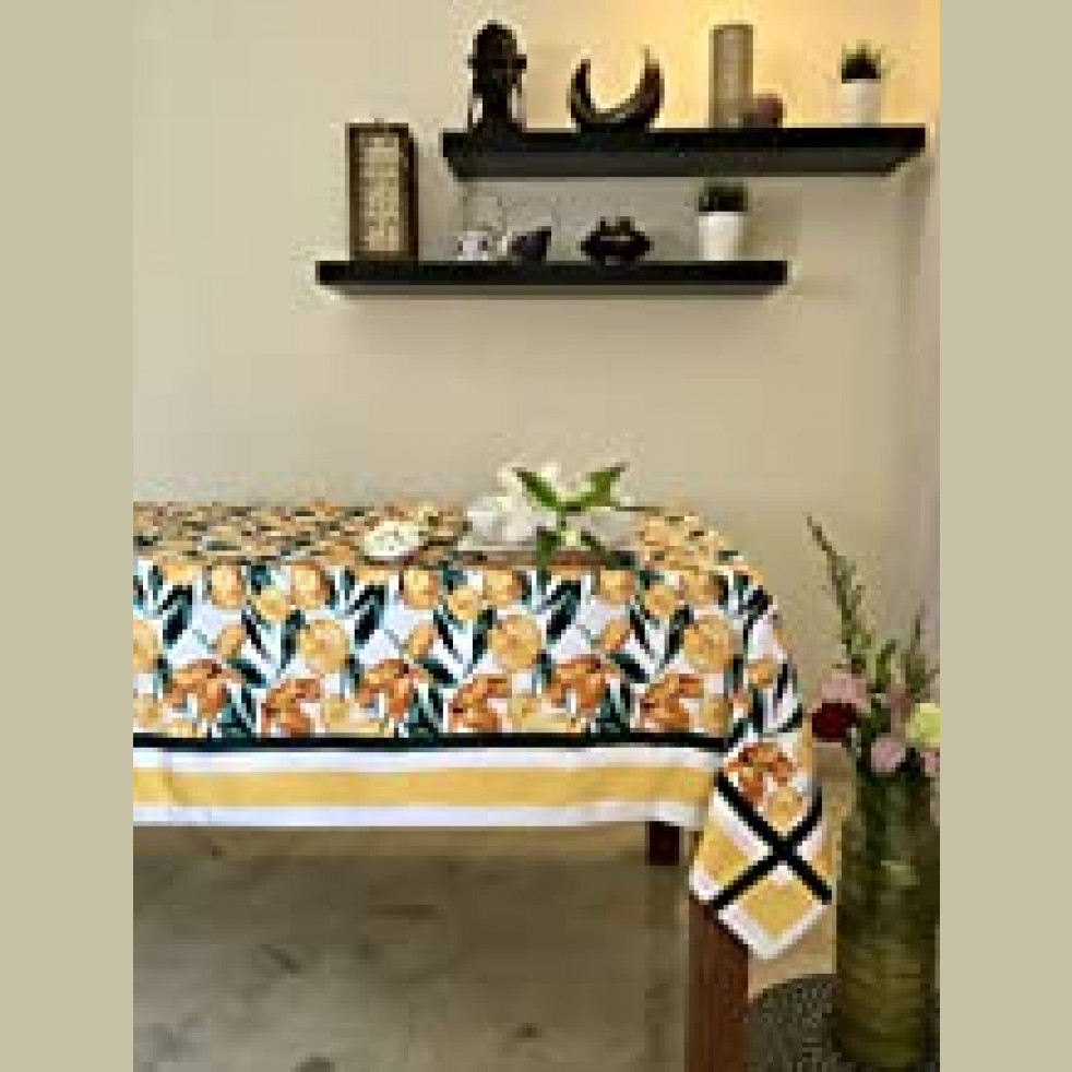 Tara Sparkling Homes Cotton 6 Seater Table Cover - (Yellow Gold)