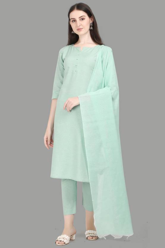 Women Pure Cotton Kurta and Pyjama Set (Light Blue)